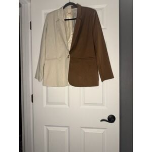 Evolution Two Toned Blazer Jacket Large Brown And Beige